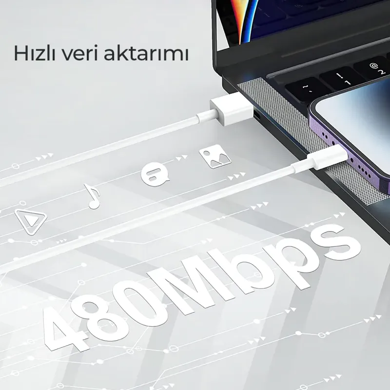 Deji%20iPhone%20Şarj%20ve%20Data%20Kablosu%20Örgülü%20Lightning%20Beyaz%201.2M