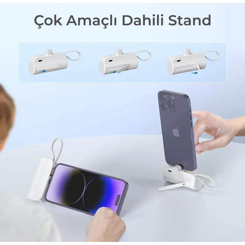 iPhone%20Lightning%20Soketli%20Mini%20Powerbank%205000mAh%20Type-C%20Dahili%20Kablolu%20Taşınabilir%20Şarj%20Cihazı