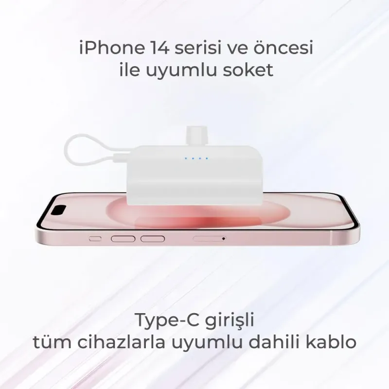 iPhone%20Lightning%20Soketli%20Mini%20Powerbank%205000mAh%20Type-C%20Dahili%20Kablolu%20Taşınabilir%20Şarj%20Cihazı