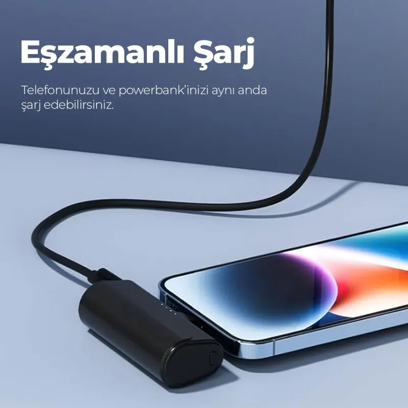 iPhone%20Lightning%20Soketli%20Mini%20Powerbank%205000mAh%20Type-C%20Dahili%20Kablolu%20Taşınabilir%20Şarj%20Cihazı%20Siyah