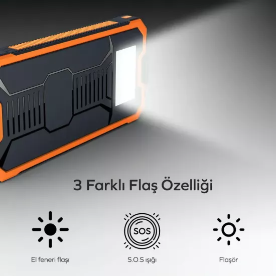 Deji 10000mAh Güneş Enerjili  Turuncu Powerbank