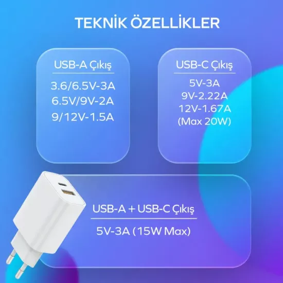 Deji 20W PD & USB 1.2M Type-C Hızlı Şarj Cihazı