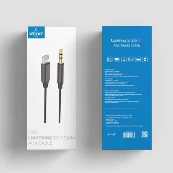 Woyax by Deji iPhone Lightning 3.5mm Aux Ses Kablosu Stereo Destekler 1.2M