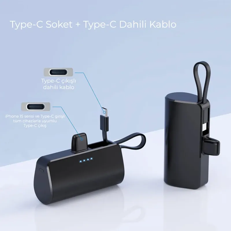 Type-C%20Soketli%20Mini%20Powerbank%205000mAh%202%20Type-C%20Port%20Dahili%20Kablolu%20Taşınabilir%20Şarj%20Cihazı%20Siyah